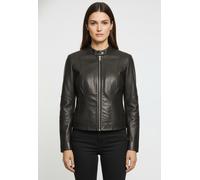 Lederjacke BOSS ORANGE "Saleste Premium Damenmode", Damen, Gr. 38, schwarz 001, Obermaterial: 100% Lammleder, unifarben, regular fit, mit Reißverschluss, Jacken, aus fein genarbtem Leder (14533262-38)