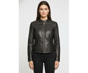 Lederjacke BOSS ORANGE "Saleste Premium Damenmode", Damen, Gr. 40, schwarz 001, Obermaterial: 100% Lammleder, unifarben, regular fit, mit Reißverschluss, Jacken Lederjacke, aus fein genarbtem Leder (1