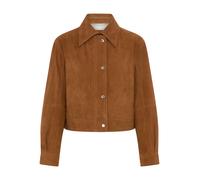 Lederjacke BOSS ORANGE "Salisa Premium Damenmode", Damen, Gr. 40, braun (rust, copper 222), Obermaterial: 100% Ziegenleder, unifarben, hüftlang, angesetztes Bündchen, Jacken, Blouson aus Veloursleder