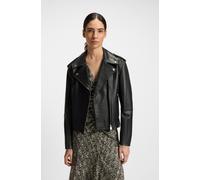 Lederjacke BOSS ORANGE "Sandy Premium Damenmode", Damen, Gr. 42, schwarz (schwarz 001), Obermaterial: 100% Büffelleder, unifarben, Jacken, mit genarbter Struktur, Topseller (78474115-42) schwarz 001