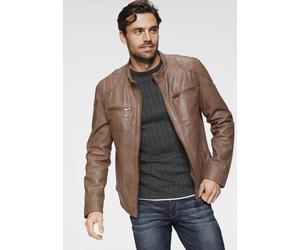 Lederjacke BRUNO BANANI "Flint", Herren, Gr. M (50), braun (cognac), Obermaterial: 100% Lammnappaleder. Futter: 100% Baumwolle. Ärmelfutter: 100% Polyester, used, tailliert, mit Knopf, Jacken, aus Lam