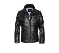 Lederjacke BUGATTI "BUBRANDO", Herren, Gr. 58, schwarz, Obermaterial: 100% Lammleder LEL., uni, modern fit, V-Ausschnitt, Jacken, Mit seitlichen Eingrifftaschen (50133869-58) schwarz