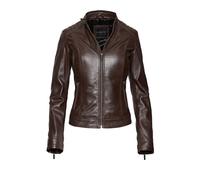 Lederjacke BUGATTI "bugatti Lederjacke", Damen, Gr. 42, braun (d braun), Obermaterial: 100% Lammleder LEL., uni, regular fit, Jacken, mit gesteppter Schulterpartie (34616156-42) d braun
