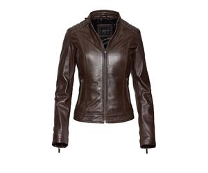 Lederjacke BUGATTI "bugatti Lederjacke", Damen, Gr. 46, d braun, Obermaterial: 100% Lammleder LEL., regular fit, Jacken, mit gesteppter Schulterpartie (34616156-46) d braun
