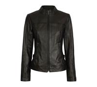Lederjacke BUGATTI "BULady-139", Damen, Gr. 42, schwarz, Obermaterial: 100% Lammleder LEL. Futter: 100% Polyester PES. 100% Polyester PES., uni, modern fit, Rundhals, Jacken, mit verstellbarem Taillen