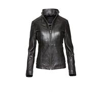 Lederjacke BUGATTI "BULady-141", Damen, Gr. 44, schwarz, Obermaterial: 100% Lammleder LEL. Futter: 100% Polyester PES., uni, modern fit, Rundhals, Jacken, mit feinen Ziernähten (24256656-44) schwarz