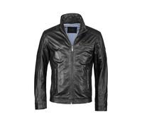 Lederjacke BUGATTI "BUQUENTINO", Herren, Gr. 58, schwarz, Obermaterial: 100% Lammleder LEL., uni, regular fit, Jacken, mit Stehkragen und Reisverschlüssen (73285265-58) schwarz
