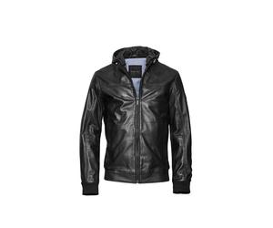 Lederjacke BUGATTI "BUVITO", Herren, Gr. 48, schwarz, Obermaterial: 100% Lammleder LEL., regular fit, V-Ausschnitt, Jacken, aus hochwertigem, robustem Echtleder, mit Kapuze (22638948-48) schwarz