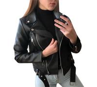 Lederjacke Damen Faux Leder Jacke Einfarbig Dame Herbst Winter Biker Frauen wasserdichte Mantel Veste Femme(XL)