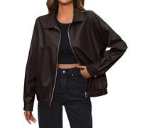 Lederjacke Damen Kunstlederjacke Kurz Damen | Lederjacke Jacke Motorradjacke Blouson mit Reißverschluss Windjacke Italienische Damen-Jacken S A Coffee