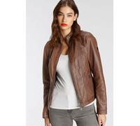 Lederjacke H.I.S, Damen, Gr. 40, braun (cognac), Obermaterial: 100% Lammleder. Futter: 100% Polyester, unifarben, figurbetont, Jacken Lederjacke, aus Lammleder, figurbetonter Schnitt, mit Stehkragen (