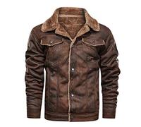 Lederjacke Herren Echtleder mit Fell Leder Jacke Schwarz Braun mit Gefüttert Stehkragen Bikerjacke Lederjacken für männer Vintage Winter Parka Jacke Mantel Umlegekragen Winterjacke 3XL 4XL 5XL 6XL