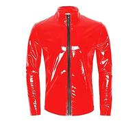 Lederjacke Herren Lack Optik Jacke Kurze Mantel Solid Erotische Jacken Sexy Latex Glänzend Coat Männer Modisch Kunstleder Hemd mit Reißverschluss Wetlook Oberteile Party Outwear