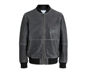 Lederjacke JACK & JONES "JJECHARGE LEATHER BOMBER SN", Herren, Gr. M, schwarz detail:washed, Web, Obermaterial: 100% Lammleder, unifarben, regular fit, hoch geschlossener Ausschnitt, Rippbündchen, Jac