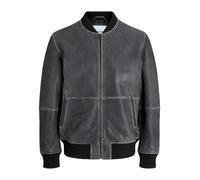 Lederjacke JACK & JONES "JJECHARGE LEATHER BOMBER SN", Herren, Gr. XXL, schwarz (schwarz detail:washed), Web, Obermaterial: 100% Lammleder, unifarben, regular fit, hoch geschlossener Ausschnitt, Rippb