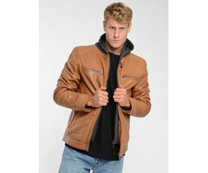 Lederjacke JCC "3102234", Herren, Gr. 48, braun (cognac), Obermaterial: 100% Lammleder; Innenfutter oben: 100% Polyester; Innenfutter unten: 100% Baumwolle; Ärmelfutter: 100% Polyester; Kapuzeneinsatz