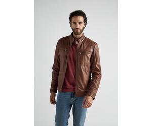 Lederjacke JCC "40700", Herren, Gr. 48, braun (cognac), Obermaterial: 100% Lammnappa; Futter: 55% Baumwolle, 45% Polyester; Ärmelfutter: 100% Polyester; Strick: 84% Baumwolle, 14% Polyester, 2% Elasth