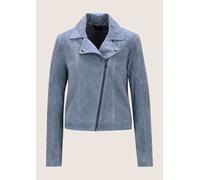 Lederjacke MADELEINE "Lederjacke Kurze Bikerjacke aus softem Ziegenvelours", Damen, Gr. 44, blau (rauchblau), Obermaterial: 100% Ziegenveloursleder GOVL., Modern, normal, Jacken (38475005-44) rauchbla