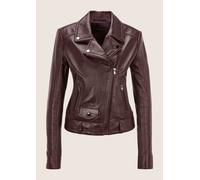 Lederjacke MADELEINE "Lederjacke Verkürzte, elegante Lammnappa-Jacke Langarm", Damen, Gr. 34, braun (portwein), Obermaterial: 100% Lammnappaleder LANA., Modern, Jacken, Lammnappaleder, Biker-Form (995