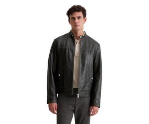 Lederjacke MARC O'POLO "im Biker-Style regular fit aus edlem Lammleder", Herren, Gr. 52, schwarz, Obermaterial: 100% Lammleder, regular fit normal, Jacken Lederjacke (23561210-52)