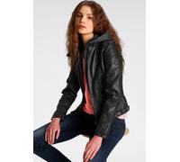 Lederjacke MAURITIUS "Cacey LEGV", Damen, Gr. L, schwarz, Obermaterial: 100% Schafsleder. Futter: 100% Baumwolle. Kapuze: 60% Baumwolle, 40% Polyester. Ärmelfutter: 100% Polyester, unifarben, regular