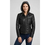 Lederjacke MAURITIUS "Cacey LEGV", Damen, Gr. XS, schwarz, Obermaterial: 100% Schafsleder. Futter: 100% Baumwolle. Kapuze: 60% Baumwolle, 40% Polyester. Ärmelfutter: 100% Polyester, unifarben, regular