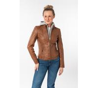 Lederjacke MAURITIUS "Junja", Damen, Gr. XL/42, braun (cognac), Obermaterial: 100% Schafsleder. Futter: 100% Baumwolle. Kapuze: 55% Baumwolle, 45% Polyester. Ärmelfutter: 100% Polyester, sehr figurbet