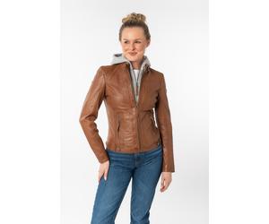 Lederjacke MAURITIUS "Junja", Damen, Gr. XXL/44, braun (cognac), Obermaterial: 100% Schafsleder. Futter: 100% Baumwolle. Kapuze: 55% Baumwolle, 45% Polyester. Ärmelfutter: 100% Polyester, sehr figurbe