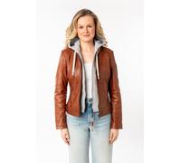 Lederjacke MAURITIUS "MWAleni", Damen, Gr. M, weiß (whiskey), Obermaterial: 100% Schafsleder. Futter: 100% Baumwolle. Ärmelfutter: 100% Polyester. Kapuze: 55% Baumwolle, 45% Polyester, unifarben, modi