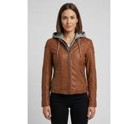 Lederjacke MAURITIUS "MWAmmy", Damen, Gr. 4XL (48), cognac, Obermaterial: 100% Schafsleder. Futter: 100% Polyester. Kapuze: 55% Baumwolle, 45% Polyester. Ärmelfutter: 100% Polyester, unifarben, regula