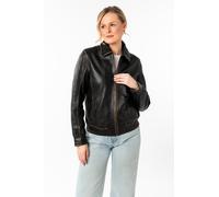 Lederjacke MAURITIUS "MWBjanka", Damen, Gr. L, schwarz (schwarz, braun), Obermaterial: 100% Schafsleder. Futter: 100% Baumwolle. Ärmelfutter: 100% Polyester, regular fit hüftbedeckend, mit Knöpfen, Ja
