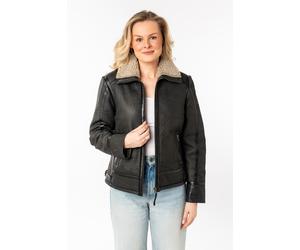 Lederjacke MAURITIUS "MWIske", Damen, Gr. 3XL, anthrazit, Fellimitat: 100% Polyester. Obermaterial: 100% Schafsleder. Futter: 100% Baumwolle. Ärmelfutter: 100% Polyester, regular fit hüftbedeckend, ab