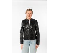 Lederjacke MAURITIUS "MWMair", Damen, Gr. L, schwarz, Obermaterial: 100% Schafsleder. Futter: 100% Baumwolle. Ärmelfutter: 100% Polyester, unifarben, slim fit normal, Jacken, mit Stehkragen & Drucker,