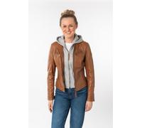 Lederjacke MAURITIUS "NOLA", Damen, Gr. 3XL/46, braun (cognac), Obermaterial: 100% Schafsleder. Futter: 100% Baumwolle. Kapuze: 55% Polyester, 45% Baumwolle. Ärmelfutter: 100% Polyester, kontrastfarbe