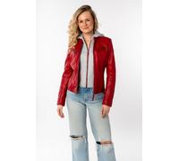 Lederjacke MAURITIUS "NOLA", Damen, Gr. S (36), rot, Obermaterial: 100% Schafsleder. Futter: 100% Baumwolle. Kapuze: 52% Polyester, 48% Baumwolle. Ärmelfutter: 100% Polyester, kontrastfarbene Details,