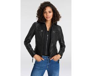 Lederjacke MAURITIUS "NOLA", Damen, Gr. S (36), schwarz, Obermaterial: 100% Schafsleder. Futter: 100% Baumwolle. Kapuze: 55% Polyester, 45% Baumwolle. Ärmelfutter: 100% Polyester, kontrastfarbene Deta