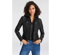 Lederjacke MAURITIUS "NOLA", Damen, Gr. XL/42, schwarz, Obermaterial: 100% Schafsleder. Futter: 100% Baumwolle. Kapuze: 55% Polyester, 45% Baumwolle. Ärmelfutter: 100% Polyester, kontrastfarbene Detai