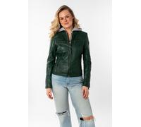 Lederjacke MAURITIUS "Nola LEGV", Damen, Gr. S, grün (dunkelgrün), Obermaterial: 100% Schafsleder. Futter: 100% Baumwolle. Kapuze: 52% Baumwolle, 48% Polyester. Ärmelfutter: 100% Polyester, figurbeton