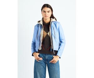 Lederjacke MAZE "42021133", Damen, Gr. L, blau (skyline blau), Obermaterial: 100% Lammleder. Innenfutter: 100% Polyester. Kapuze: 55% Baumwolle, 45% Polyester, Jacken (87869859-L) skyline blau