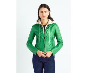 Lederjacke MAZE "42021133", Damen, Gr. XXL, grün (bright grün), Obermaterial: 100% Lammleder. Innenfutter: 100% Polyester. Kapuze: 55% Baumwolle, 45% Polyester, Jacken (91129942-XXL) bright grün