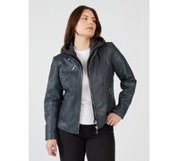 Lederjacke MAZE "42021318", Damen, Gr. 46, blau (navy), Obermaterial: 100% Lammleder. Futter: 100% Baumwolle. Ärmelfutter: 100% Polyester. Kapuze: 55% Baumwolle, 45% Polyester, Jacken (97210017-46) na