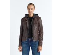 Lederjacke MAZE "Mico", Damen, Gr. L, braun (schwarz braun), Obermaterial: 100% Lammleder. Innenfutter: 100% Polyester. Kapuze: 55% Baumwolle, 45% Polyester, Jacken (96445868-L) schwarz braun
