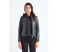 Lederjacke MAZE "Mico", Damen, Gr. M, grau (dunkelgrau), Obermaterial: 100% Lammleder. Innenfutter: 100% Polyester. Kapuze: 55% Baumwolle, 45% Polyester, Jacken (46981041-M) dunkelgrau