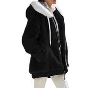 Lederjacke Mit Fell Damen Winterjacke Damen Sale Teddyfleece Jacke Winterjacke Damen Only Strickjacke Mit Kapuze Damen Teddyjacke Damen Mit Kapuze Damen Kapuzenpullover Damenj(Black,L)