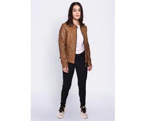 Lederjacke MUSTANG "31019267", Damen, Gr. XS, braun (cognac), Obermaterial: 100% Lammleder. Futter: 100% Baumwolle. Ärmelfutter: 100% Polyester, Jacken (86384545-XS) cognac