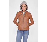 Lederjacke MUSTANG "31020148", Damen, Gr. M, braun (cognac), Obermaterial: 100% Lammleder; Innenfutter: 90% Baumwolle, 10% Polyester; Futter: 100% Polyester; Kapuze: 70% Baumwolle, 30% Polyester, Jack