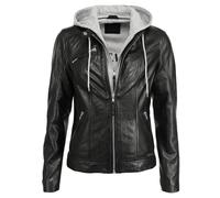 Lederjacke MUSTANG "31020148", Damen, Gr. XL, schwarz, Obermaterial: 100% Lammleder; Innenfutter: 90% Baumwolle, 10% Polyester; Futter: 100% Polyester; Kapuze: 70% Baumwolle, 30% Polyester, Jacken (83