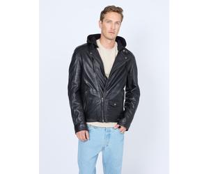 Lederjacke MUSTANG "31020242", Herren, Gr. M, schwarz, Obermaterial: 100% Lammleder. Ärmelfutter: 100% Polyester. Futter: 80% Baumwolle, 20% Polyester. Kapuze: 55% Baumwolle, 45% Polyester, ohne Bündc
