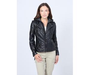 Lederjacke MUSTANG "31020251", Damen, Gr. S, schwarz, Obermaterial: 100% Lammleder; Futter: 60% Baumwolle, 40% Polyester; Ärmelfutter: 100% Polyester; Kapuze: 55% Baumwolle, 45% Polyester, ohne Bündch
