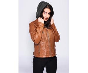 Lederjacke MUSTANG "31020256", Damen, Gr. S, braun (cognac), Obermaterial: 100% Lammleder; Innenfutter: 55% Baumwolle, 45% Polyester; Ärmelfutter: 100% Polyester; Kapuze: 55% Baumwolle, 45% Polyester,